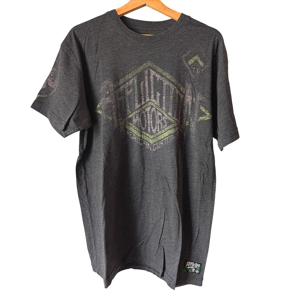 Affliction Motors T Shirt Mens XL Charcoal Gray Graphic American Customs Y2K USA